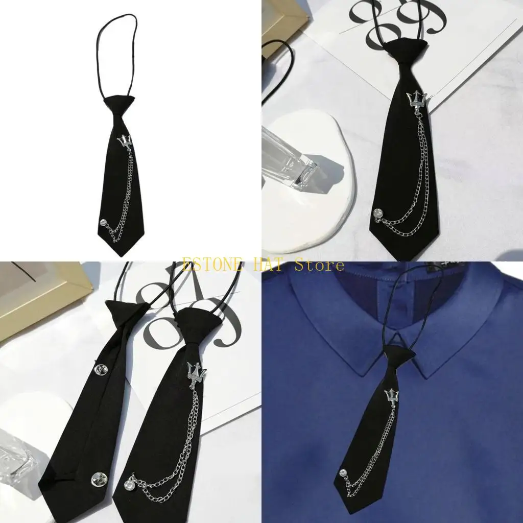 49MF School Uniform Black Ties Harajuku Metal Crown Chain Vintage Pre Tied Necktie
49MF School Uniform Black Ties Harajuku Metal Crown Chain Vintage Pre Tied Necktie