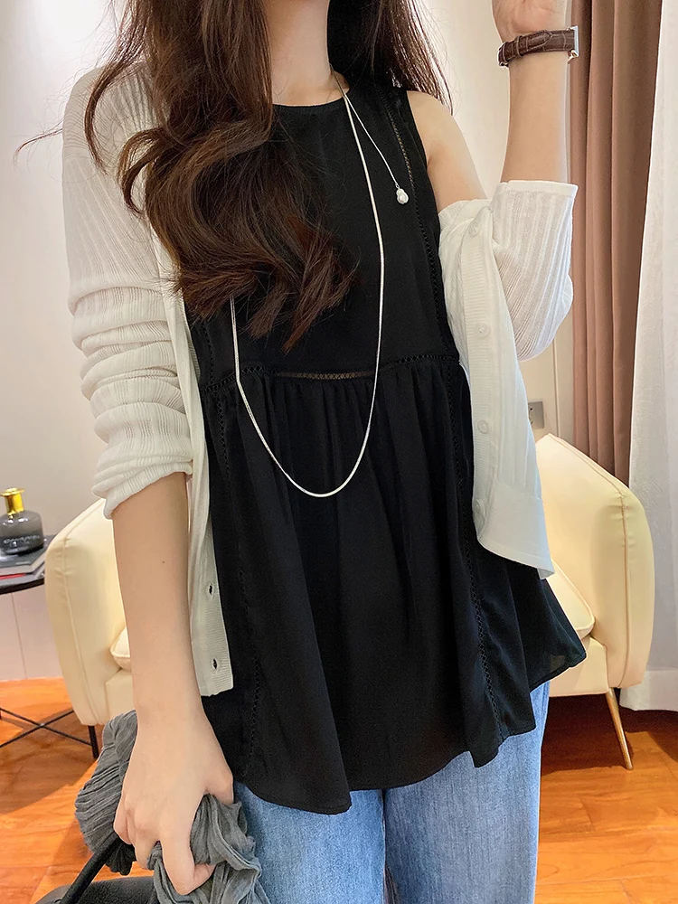 Elegant Hollow out Lace Trim Silk Vest Women's Style Summer Fashion Commute round Neck Backless H Type Silk 19 Momme
Elegant Hollow out Lace Trim Silk Vest Women's Style Summer Fashion Commute round Neck Backless H Type Silk 19 Momme