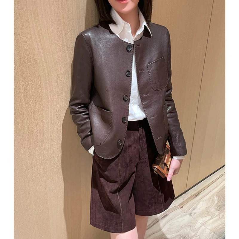 European trendy pebbled sheepskin leather jacket women's short round neck casual leather jacket new coat
European trendy pebbled sheepskin leather jacket women's short round neck casual leather jacket new coat