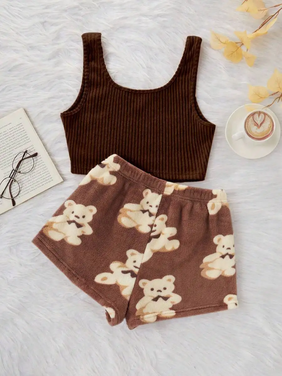 Womens Brown Bear Print Flannel Pajama Set Two Piece Cozy Sleepwear
Womens Brown Bear Print Flannel Pajama Set Two Piece Cozy Sleepwear