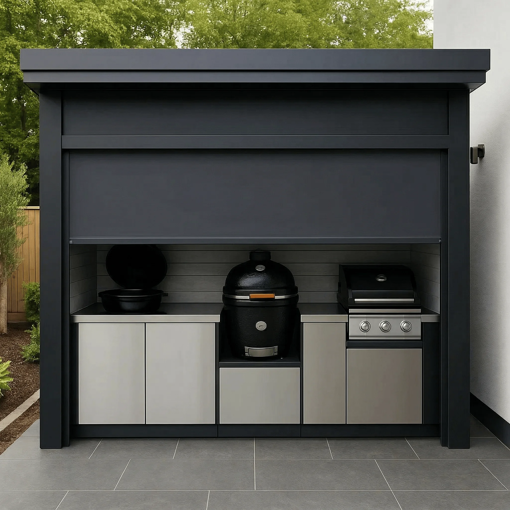 Custom garden stainless steel outdoor kitchen cabin with roller shutters, mold-resistant and rust-proof, suitable for backyards
Custom garden stainless steel outdoor kitchen cabin with roller shutters, mold-resistant and rust-proof, suitable for backyards