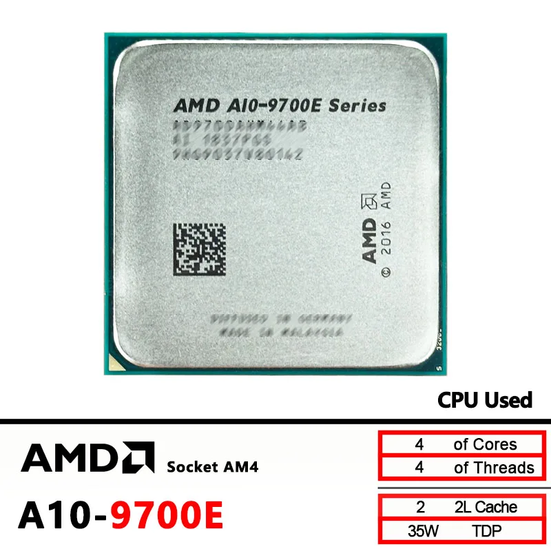 AMD A10 9700E A10-Series A10-9700E 3.0 GHz Used Quad-Core CPU AD9700AHM44AB / AD970BAHM44AB Socket AM4
AMD A10 9700E A10-Series A10-9700E 3.0 GHz Used Quad-Core CPU AD9700AHM44AB / AD970BAHM44AB Socket AM4