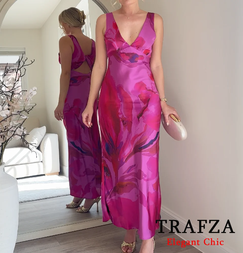 TRAFZA Women Printed Midi Dress Back Hollow Out V-Neck Slim Dress 2025 New Summer Fashion Holidays Elegant Romantic Dress
TRAFZA Women Printed Midi Dress Back Hollow Out V-Neck Slim Dress 2025 New Summer Fashion Holidays Elegant Romantic Dress