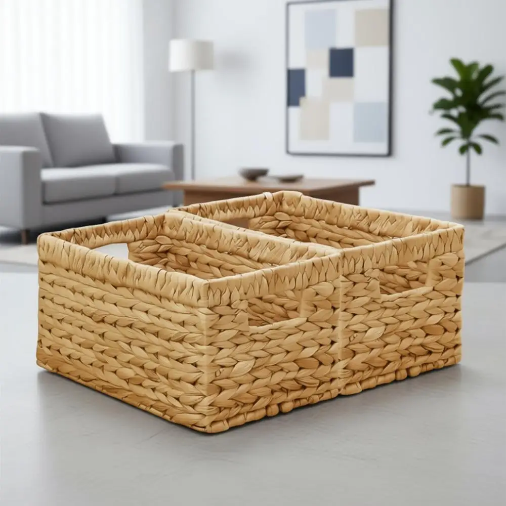 Handwoven Storage Basket Set of 2, Water Hyacinth Woven Baskets with Handles for Home and Closet Organizing
Handwoven Storage Basket Set of 2, Water Hyacinth Woven Baskets with Handles for Home and Closet Organizing