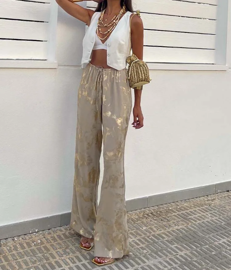 Pant Female Tied Elastic Waist Chic Streetwear Y2K Women's Trousers 2024 Autumn Pants For Women Fashion Metal Series Print
Pant Female Tied Elastic Waist Chic Streetwear Y2K Women's Trousers 2024 Autumn Pants For Women Fashion Metal Series Print