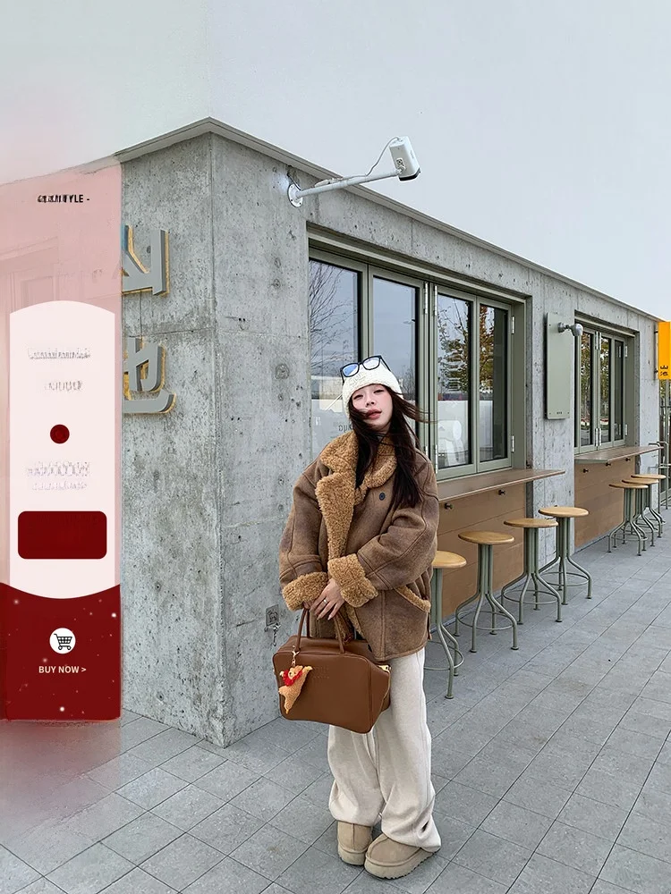 EVNSLE Winter Thiened Loose Suede Lamb Fur Motorcycle Jaet Women's Long Sve Coat Warm ket Casual Outerwear
EVNSLE Winter Thiened Loose Suede Lamb Fur Motorcycle Jaet Women's Long Sve Coat Warm ket Casual Outerwear