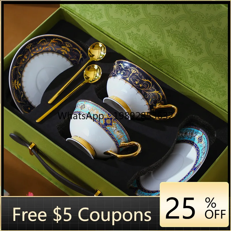 European ceramic bone china coffee cup saucer set retro British afternoon tea set premium gift box
European ceramic bone china coffee cup saucer set retro British afternoon tea set premium gift box