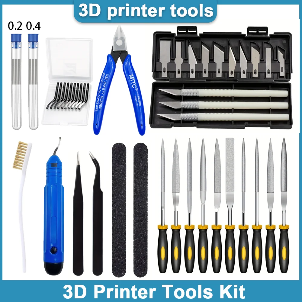 3D Printer Tools Kit Nozzle Cleaning Tools Removal Scrapers Files Brushes Wire Cutter Engraving Knife for FDM/SLA 3D Printers
3D Printer Tools Kit Nozzle Cleaning Tools Removal Scrapers Files Brushes Wire Cutter Engraving Knife for FDM/SLA 3D Printers