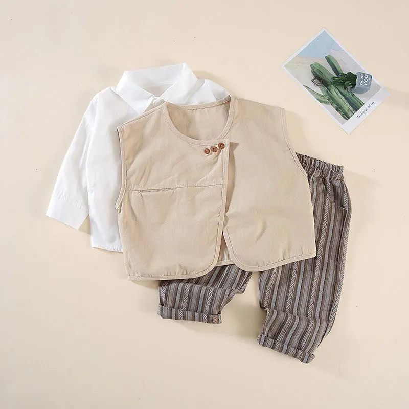 Spring and Autumn Baby Boys' Clothing Set New Children's Korean Handsome Shirt Vest Pants Outfits Tracksuit
Spring and Autumn Baby Boys' Clothing Set New Children's Korean Handsome Shirt Vest Pants Outfits Tracksuit