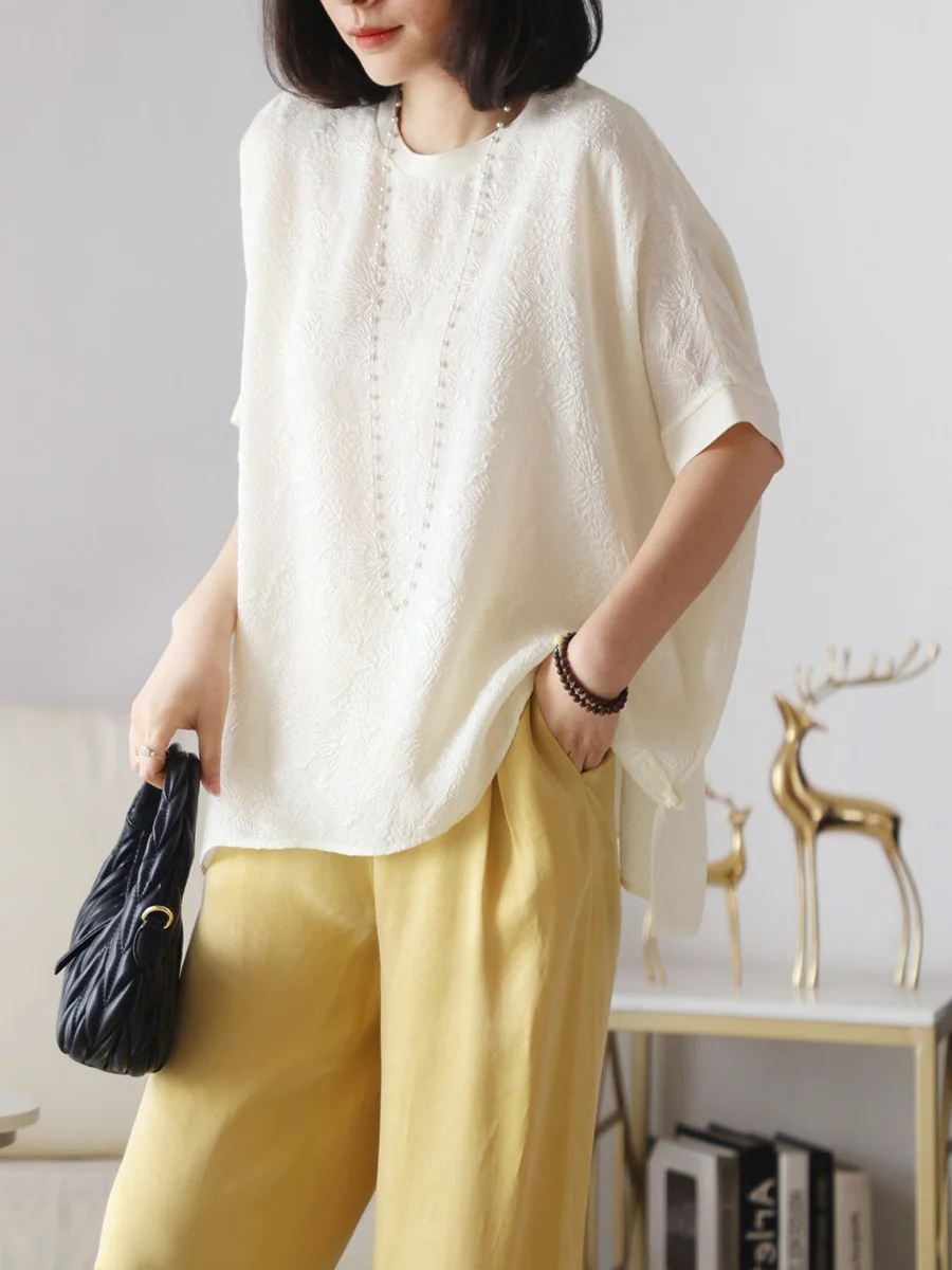 Ретро-футболка в китайском стиле из 3D-шелка, женская, свободного кроя, с круглым вырезом, однотонная
Ретро-футболка в китайском стиле из 3D-шелка, женская, свободного кроя, с круглым вырезом, однотонная