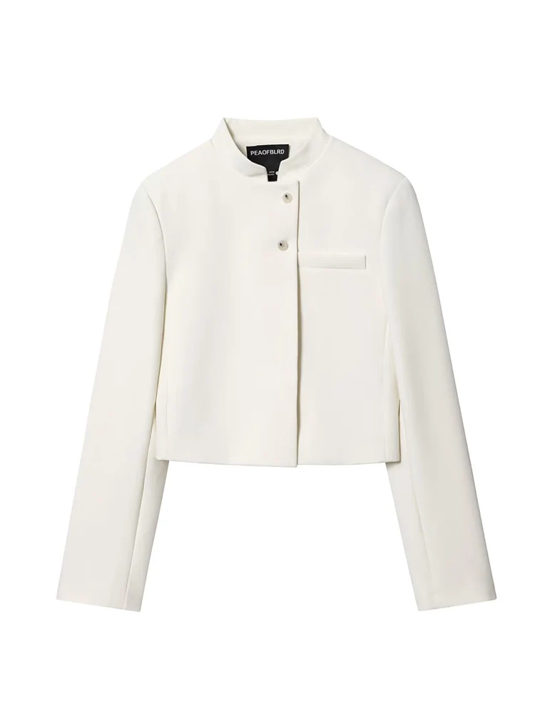 Ladies Simple Daily Commuting Female Clothing Fashion Women Stand Collar Short Jacket Elegant Solid White Slim Fit Office
Ladies Simple Daily Commuting Female Clothing Fashion Women Stand Collar Short Jacket Elegant Solid White Slim Fit Office