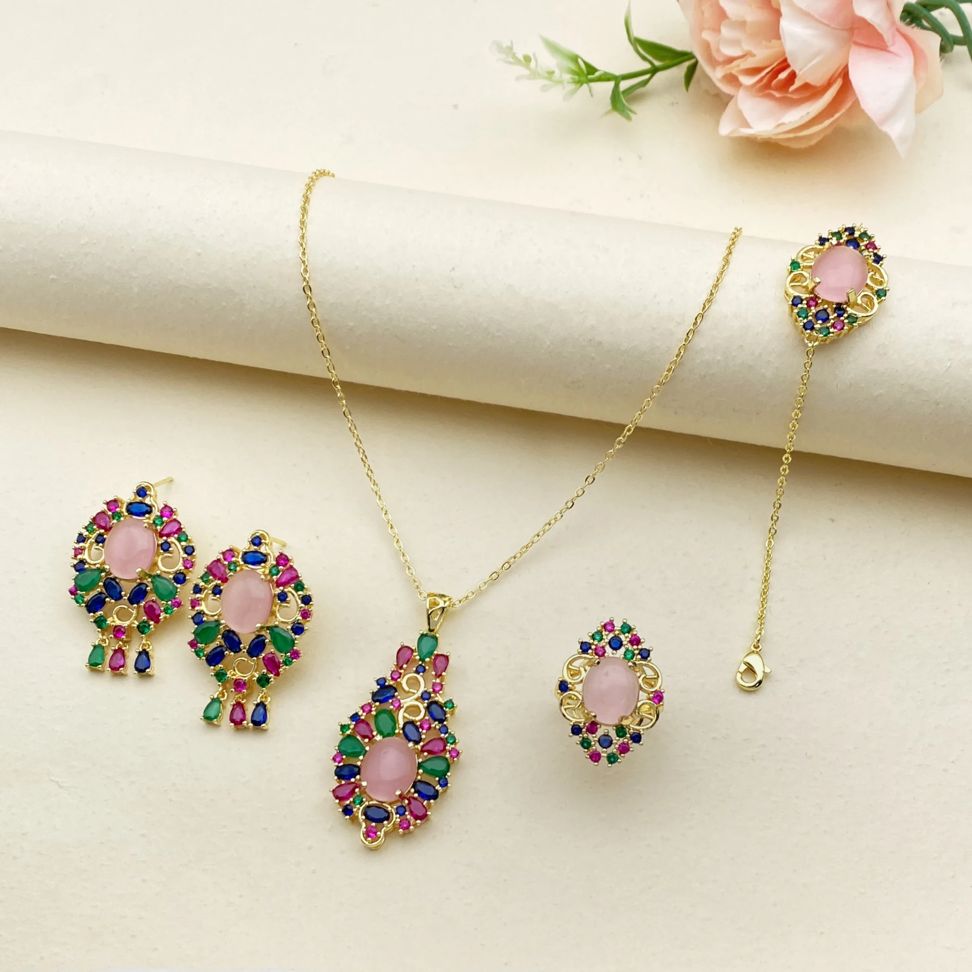 Falair Fashion 4PCS Women's Jewelry Set CZ Gold Plated Copper Necklace Earrings Bracelet Ring Daily Wear Gift Accessories
Falair Fashion 4PCS Women's Jewelry Set CZ Gold Plated Copper Necklace Earrings Bracelet Ring Daily Wear Gift Accessories