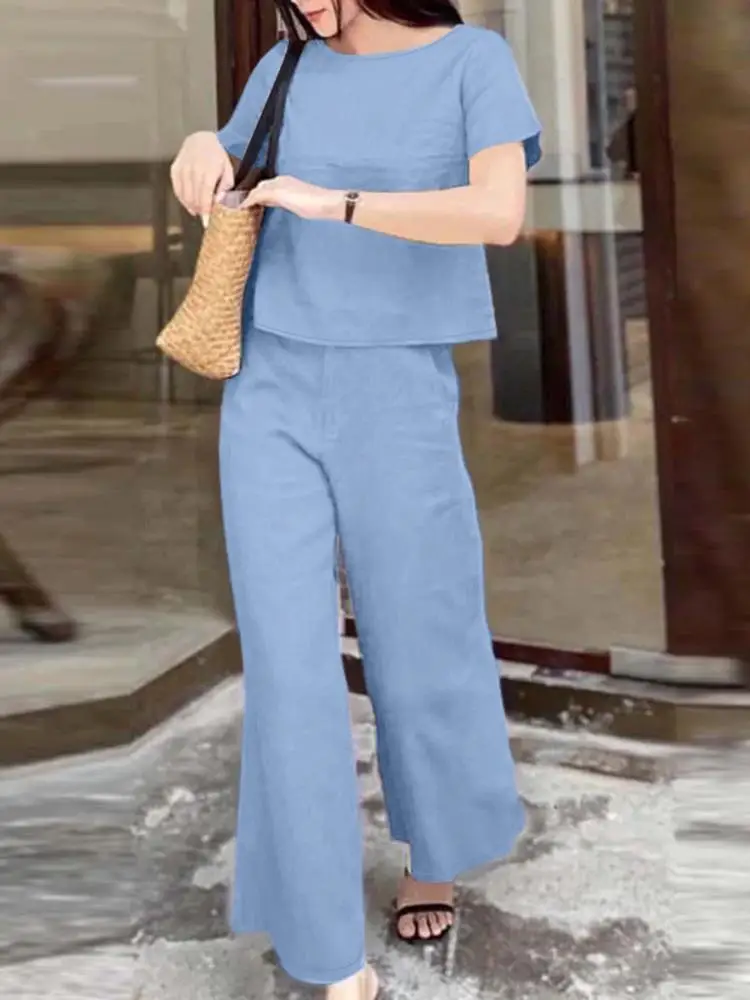 Women Short Sleeve Blouse Wide Leg Pants Sets ZANZEA Stylish Summer Matching Sets 2PCS Solid OL Work Tracksuit Trousers Suits
Women Short Sleeve Blouse Wide Leg Pants Sets ZANZEA Stylish Summer Matching Sets 2PCS Solid OL Work Tracksuit Trousers Suits