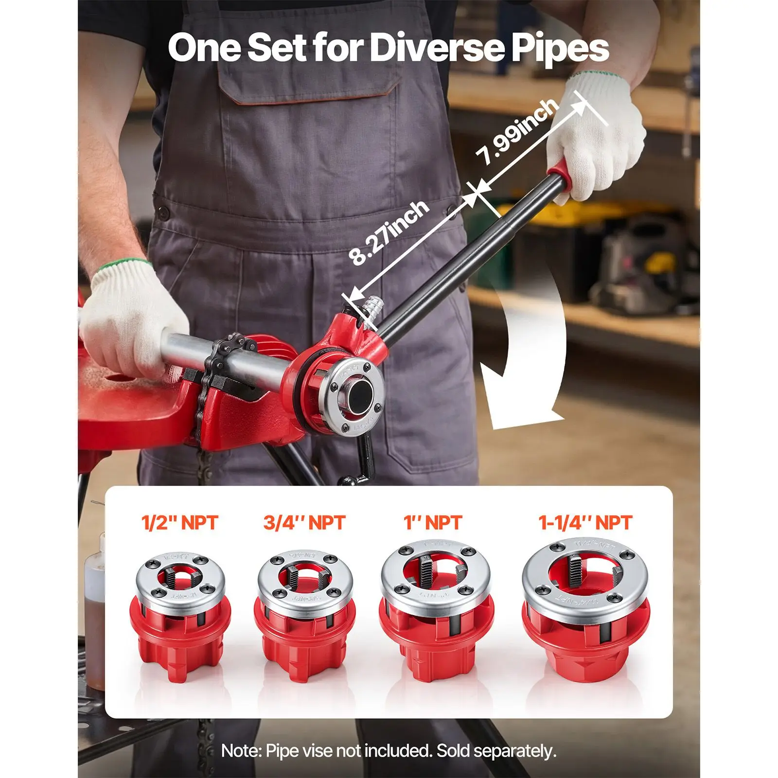 Ratchet Pipe Threader Kit with 4 Dies, 1/2" NPT, 3/4" NPT, 1" NPT, 1-1/4" NPT Manual Ratcheting Pipe Threading Tool, Portable Pipes Threader Set with Toolbox for Plumbing Installation & Repair
Ratchet Pipe Threader Kit with 4 Dies, 1/2" NPT, 3/4" NPT, 1" NPT, 1-1/4" NPT Manual Ratcheting Pipe Threading Tool, Portable Pipes Threader Set with Toolbox for Plumbing Installation & Repair