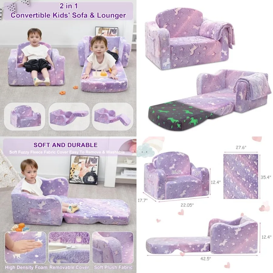 Comfy Toddler Couch and Chair for with Blanket, 2-in-1 Soft Plush Fold Out Sofa Chairs for Girls and Boys, Convertible Sofa to
Comfy Toddler Couch and Chair for with Blanket, 2-in-1 Soft Plush Fold Out Sofa Chairs for Girls and Boys, Convertible Sofa to
