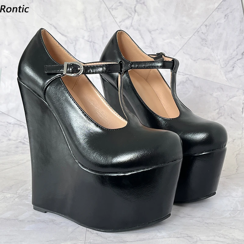 Rontic Высококачественные женские туфли-лодочки на платформе с Т-образным ремешком, пикантные туфли на танкетке с круглым носком, довольно черные туфли для вечеринок, женские американские большие размеры 4-15 
Rontic Высококачественные женские туфли-лодочки на платформе с Т-образным ремешком, пикантные туфли на танкетке с круглым носком, довольно черные туфли для вечеринок, женские американские большие размеры 4-15