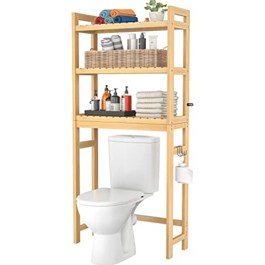 Over The Toilet Storage, 3-Tier Bamboo Bathroom Shelf with 3 Hooks, Above Toilet Organizer Rack Freestanding for Small Space, R
Over The Toilet Storage, 3-Tier Bamboo Bathroom Shelf with 3 Hooks, Above Toilet Organizer Rack Freestanding for Small Space, R