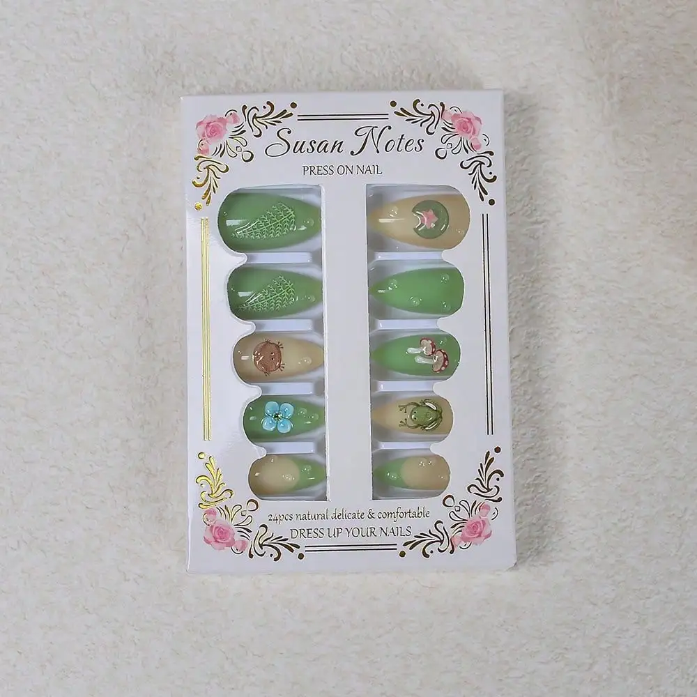 New Summer Rain Frog French Manicure Three-dimensional Engraving Hand-drilled Almond Green Wearing Armor 24 Pieces
New Summer Rain Frog French Manicure Three-dimensional Engraving Hand-drilled Almond Green Wearing Armor 24 Pieces