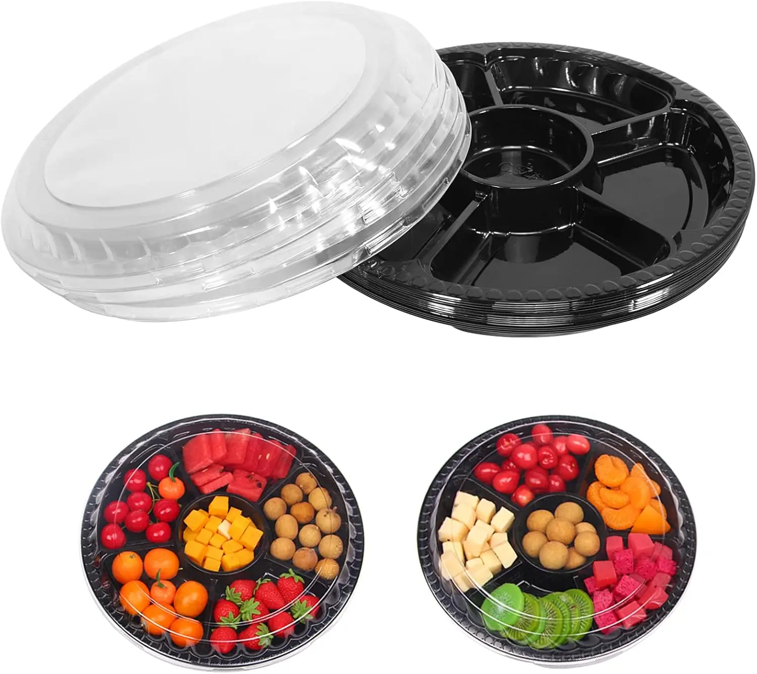 10 Pcs Round Plastic Appetizer Tray with Lid, Divided Serving Tray, Disposable Food Storage Containers, Snack Fruit Vegetable Trays for Party (Black, 13.7 x 13.7 x 2 Inch)
10 Pcs Round Plastic Appetizer Tray with Lid, Divided Serving Tray, Disposable Food Storage Containers, Snack Fruit Vegetable Trays for Party (Black, 13.7 x 13.7 x 2 Inch)