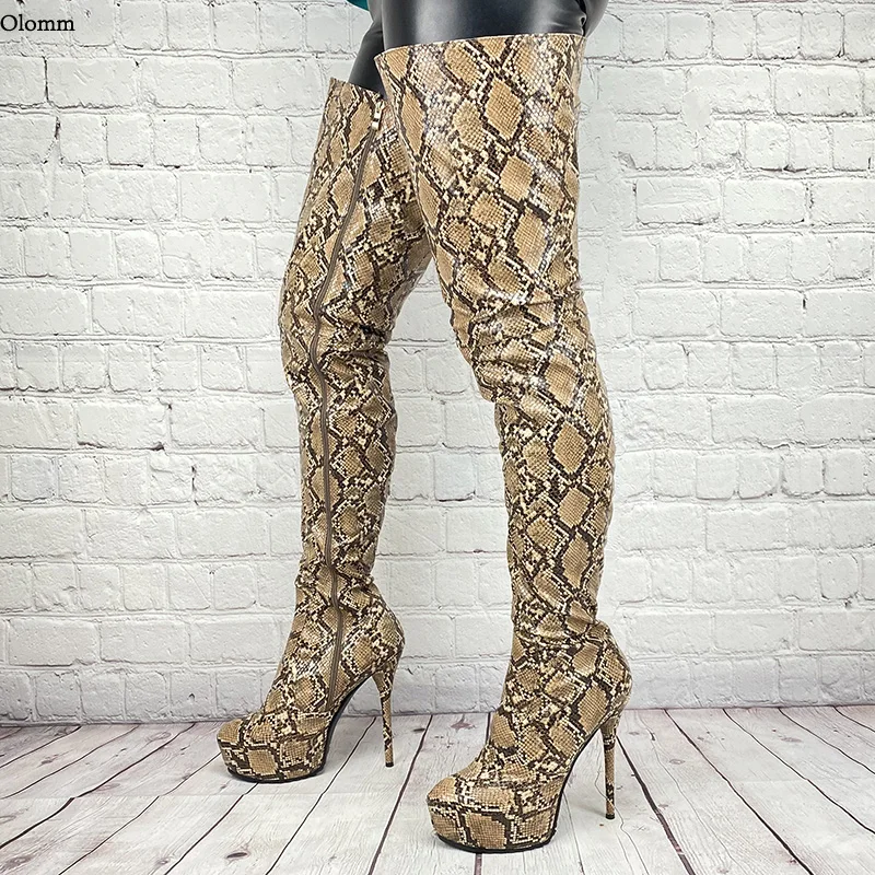 Olomm Women Winter Thigh Boots Side Zippers Snake Pattern Stiletto Heels Round Toe Brown Party Shoes Plus US Size 5-20
Olomm Women Winter Thigh Boots Side Zippers Snake Pattern Stiletto Heels Round Toe Brown Party Shoes Plus US Size 5-20
