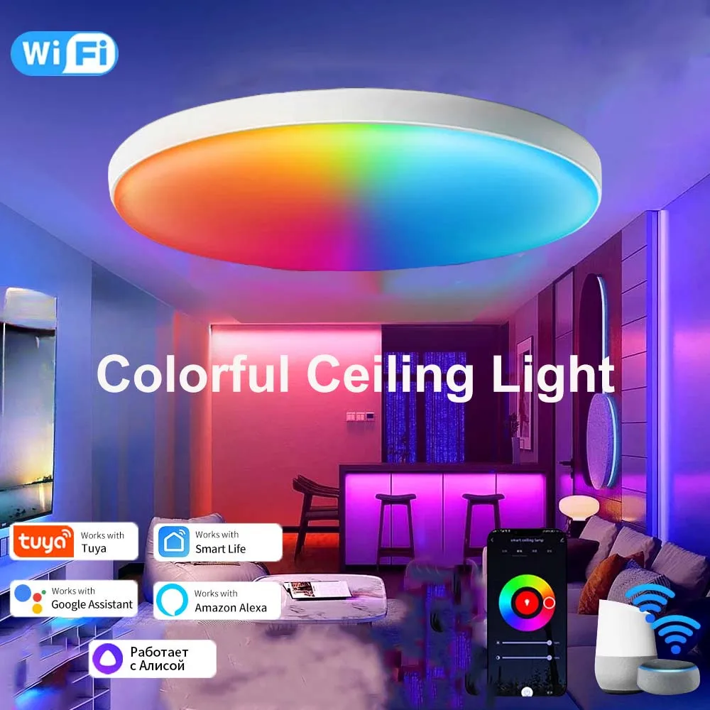 Tuya Smart WiFi Ceiling Light AC 220V 24W RGBCW Ambient Lamp APP Control Alexa Geogle Home Voice Control For Bedroom Home Decor
Tuya Smart WiFi Ceiling Light AC 220V 24W RGBCW Ambient Lamp APP Control Alexa Geogle Home Voice Control For Bedroom Home Decor