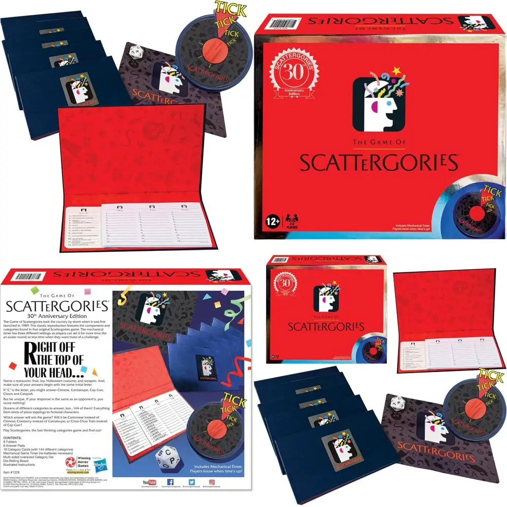 Scattergories 30th Anniversary Edition: Timeless Family Fun Game with Electronic Timer for Ages 12+, 2-6 Players
Scattergories 30th Anniversary Edition: Timeless Family Fun Game with Electronic Timer for Ages 12+, 2-6 Players