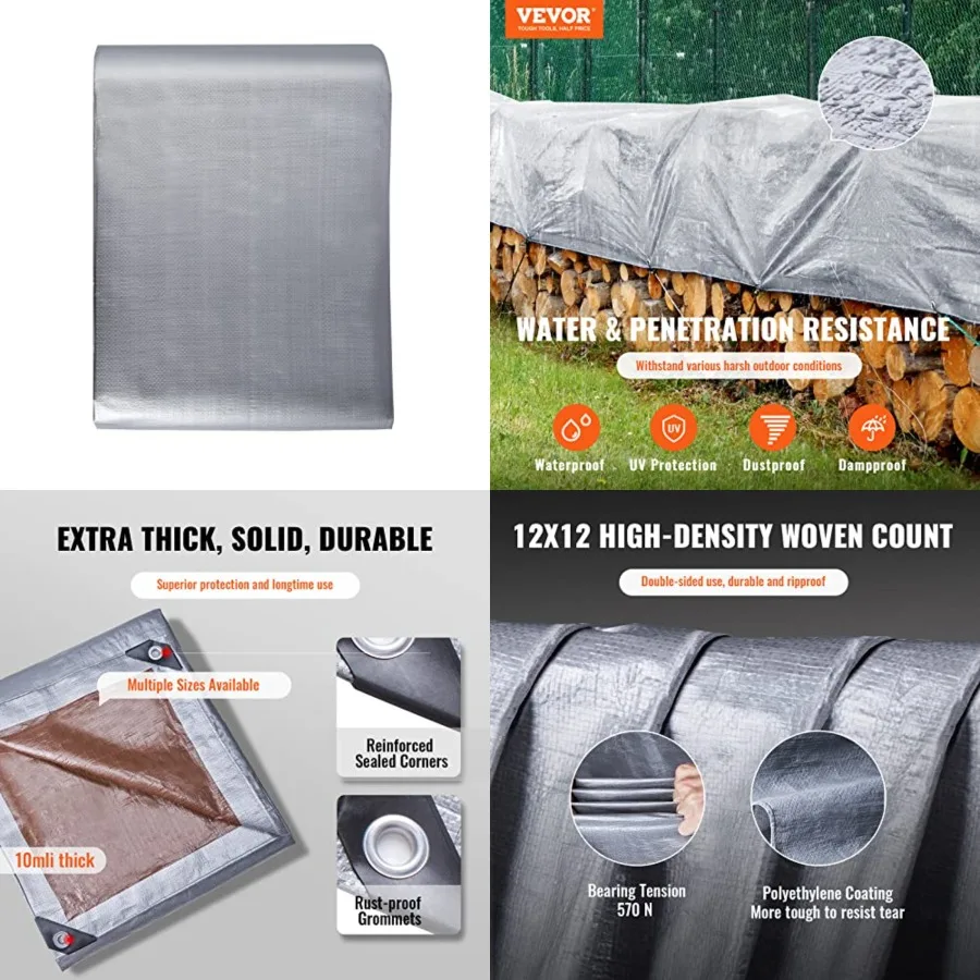 Tarp Waterproof, Plastic Poly Tarp Cover 10 Mil, Multi Purpose Tear UV and Temperature Resistant Outdoor Tarpaulin with High Du
Tarp Waterproof, Plastic Poly Tarp Cover 10 Mil, Multi Purpose Tear UV and Temperature Resistant Outdoor Tarpaulin with High Du