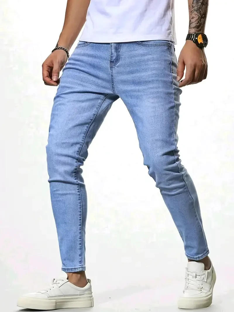 Мужские джинсы Slim Fit Небесно-голубые винтажные мужские повседневные брюки с потертыми когтями для острых повседневных нарядов
Мужские джинсы Slim Fit Небесно-голубые винтажные мужские повседневные брюки с потертыми когтями для острых повседневных нарядов