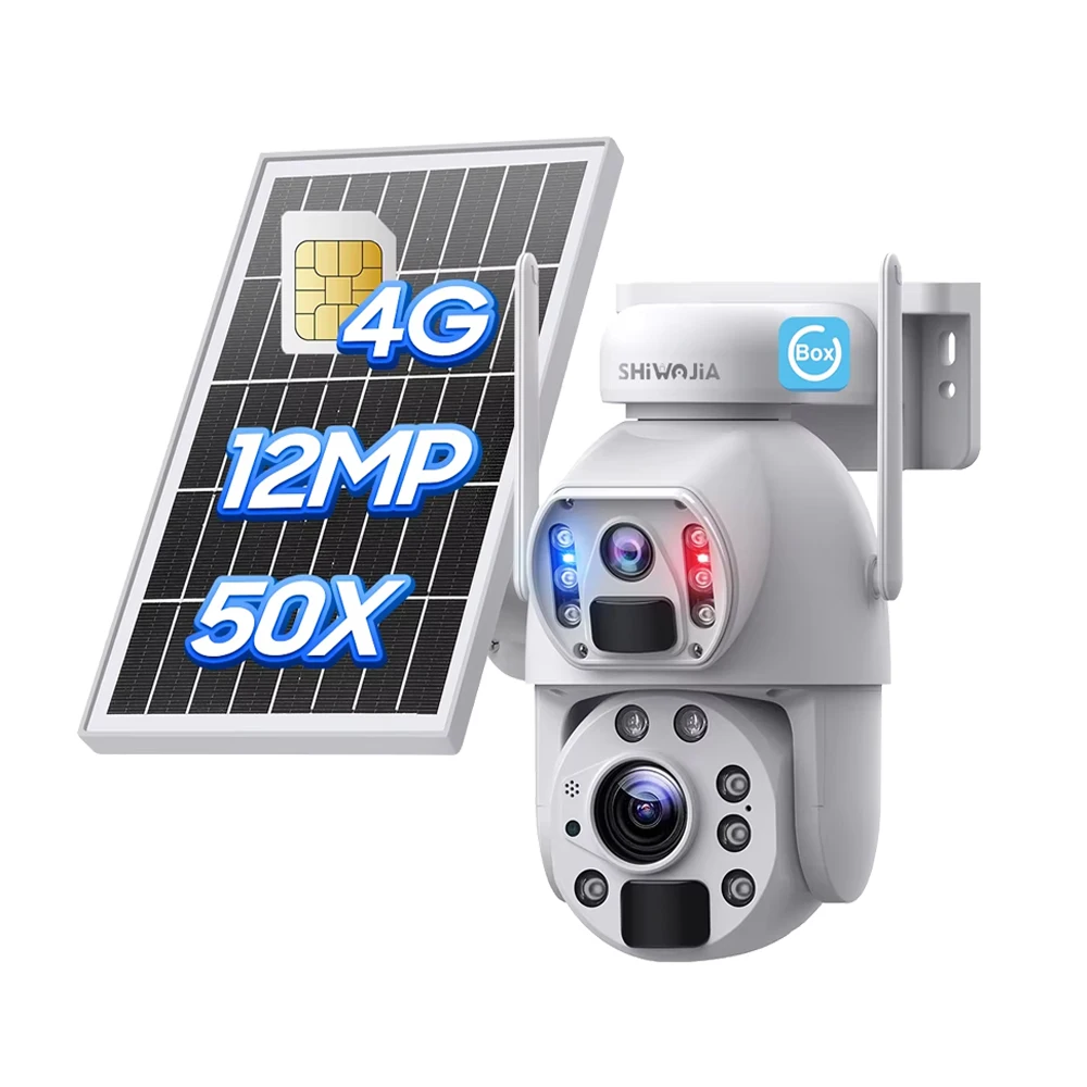 SHIWOJIA 12MP 4G SIM Solar Security Camera 50X Zoom Video Recording Dual-Lens Outdoor WiFi Battery PTZ Camera PIR Detection UBOX 
SHIWOJIA 12MP 4G SIM Solar Security Camera 50X Zoom Video Recording Dual-Lens Outdoor WiFi Battery PTZ Camera PIR Detection UBOX