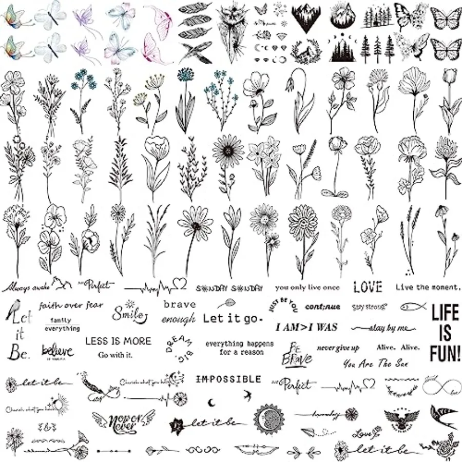 100 Sheets Realistic Temporary Tattoos, 240+ Pcs Multicolor Modern Floral and Inspirational Words Tattoos, Waterproof, 3+
100 Sheets Realistic Temporary Tattoos, 240+ Pcs Multicolor Modern Floral and Inspirational Words Tattoos, Waterproof, 3+