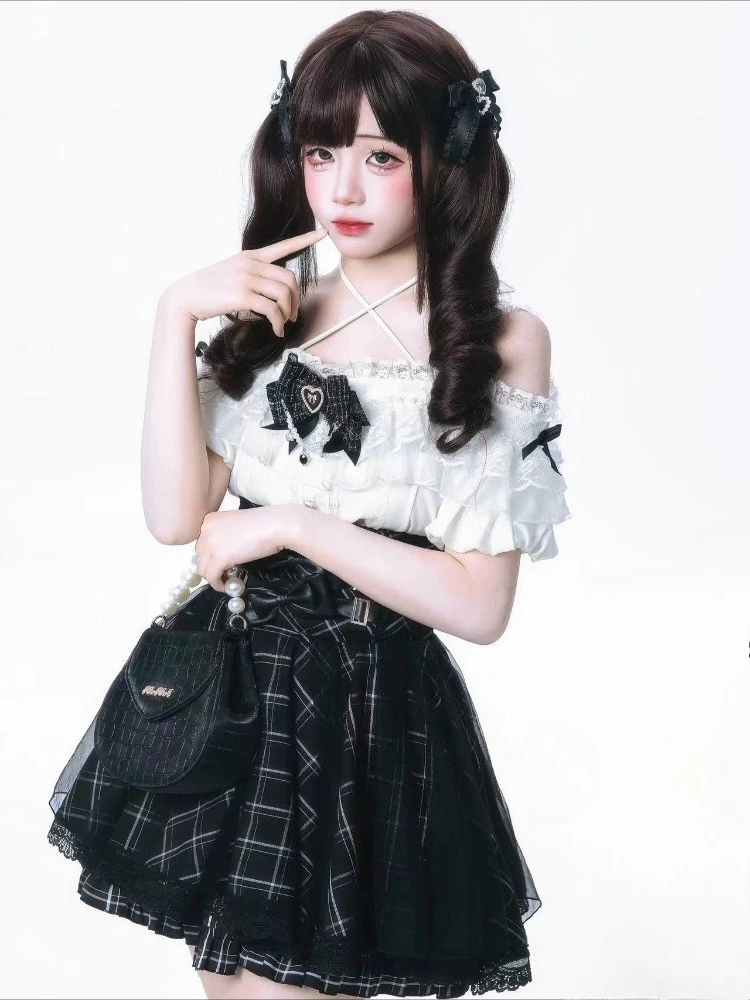 Japanese Sweet Lolita Skirt Set Women Kawaii Off Shoulder Bow Blouses + Lace Patchwork Plaid Skirt Gothic Y2k Harajuku Outfits
Japanese Sweet Lolita Skirt Set Women Kawaii Off Shoulder Bow Blouses + Lace Patchwork Plaid Skirt Gothic Y2k Harajuku Outfits