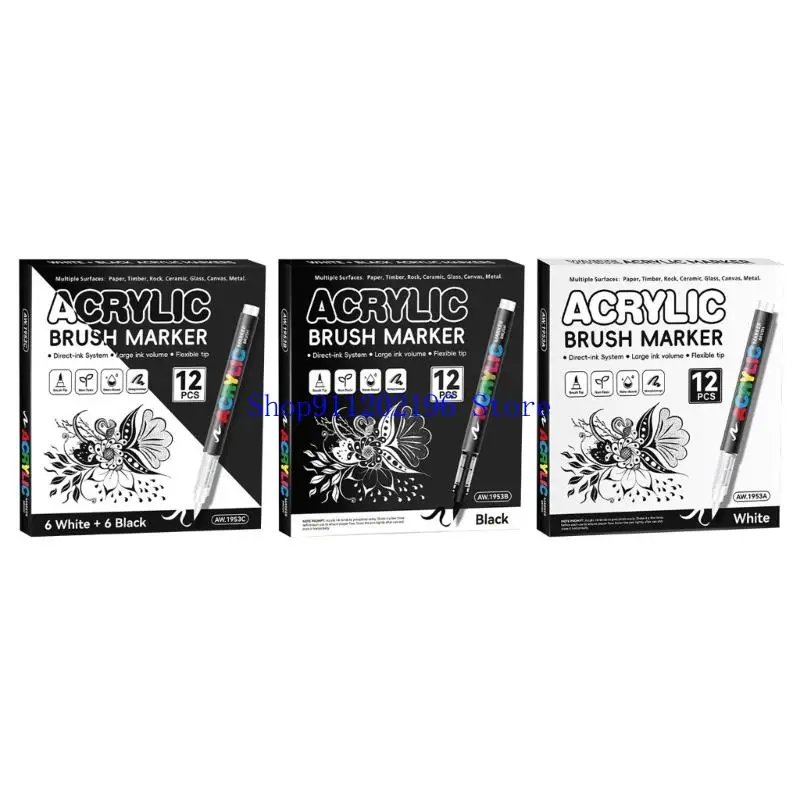 P82A 12Pcs Liquid Acrylic Marker White/Black Brush Tip Acrylic Paint Pen for Painting on Paper Glass Fabric Metal Stone
P82A 12Pcs Liquid Acrylic Marker White/Black Brush Tip Acrylic Paint Pen for Painting on Paper Glass Fabric Metal Stone