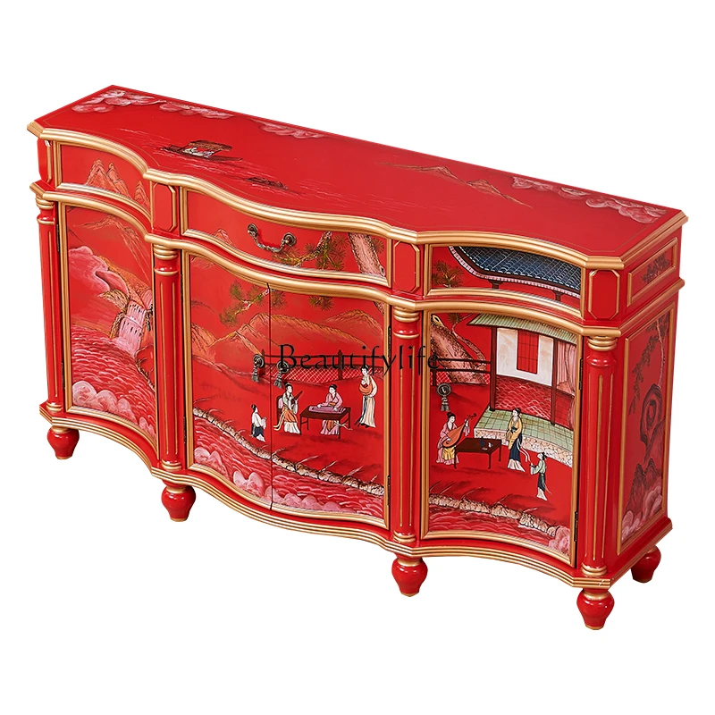French Chinese style red dining side decorative cabinet palace hand-painted gold foyer entrance locker
French Chinese style red dining side decorative cabinet palace hand-painted gold foyer entrance locker