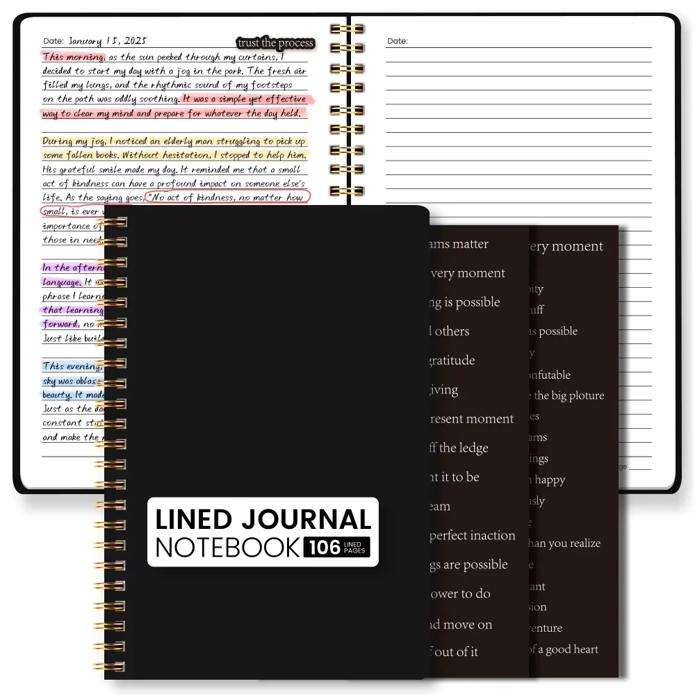 A5 Lined Journal Notebook with Motivational Stickers, Spiral Writing Diary, 106 Pages Aesthetic Planner for Work Study
A5 Lined Journal Notebook with Motivational Stickers, Spiral Writing Diary, 106 Pages Aesthetic Planner for Work Study