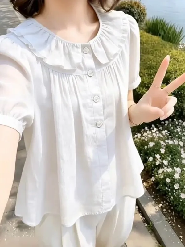 Sweet Style Doll Collar Bubble Sleeve Loose Fit Slimming Women's Shirt Summer New Arrival Versatile Gentle Top City Walk
Sweet Style Doll Collar Bubble Sleeve Loose Fit Slimming Women's Shirt Summer New Arrival Versatile Gentle Top City Walk