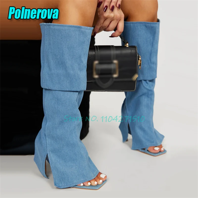 Черные джинсовые плиссированные сапоги до колена для женщин, пикантные босоножки на шпильке с открытым носком, летние ботинки с квадратным носком на тонком высоком каблуке, подиумная обувь
Черные джинсовые плиссированные сапоги до колена для женщин, пикантные босоножки на шпильке с открытым носком, летние ботинки с квадратным носком на тонком высоком каблуке, подиумная обувь
