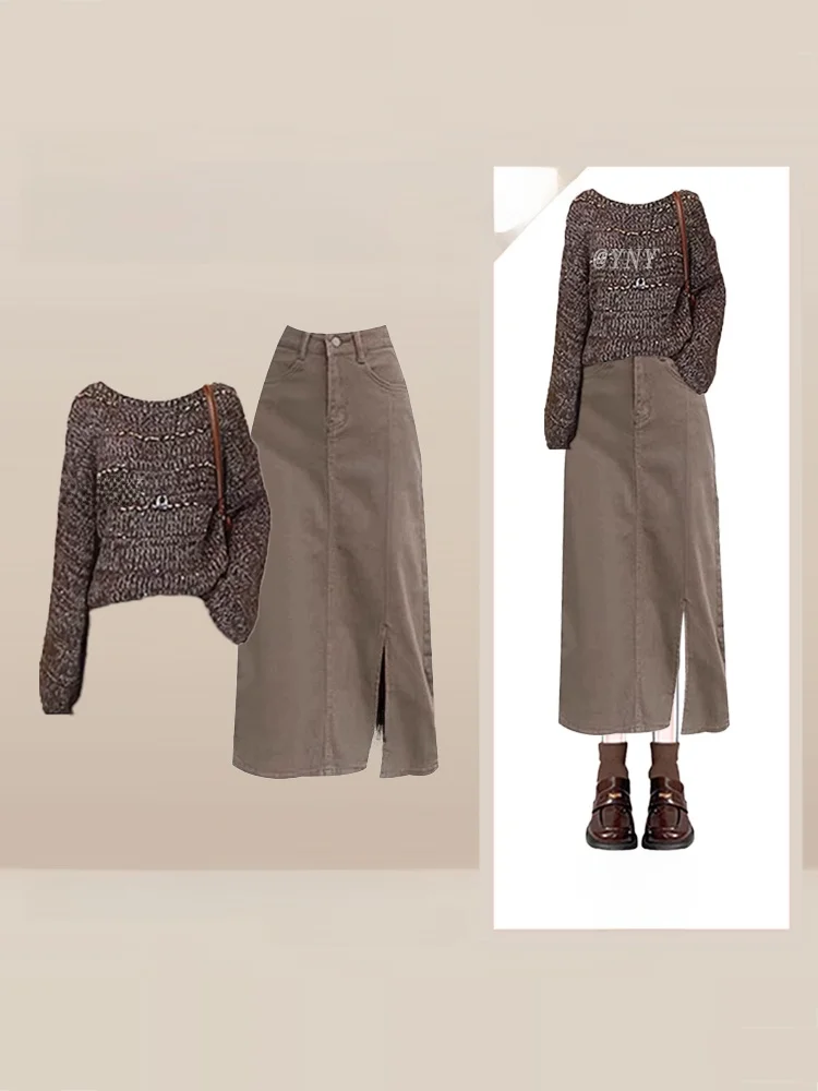 Блестящий свитер, свободный вязаный зимний новый свитер, корейская версия, кофейная юбка с разрезом f, комплект, повседневная длинная юбка с высокой талией
Блестящий свитер, свободный вязаный зимний новый свитер, корейская версия, кофейная юбка с разрезом f, комплект, повседневная длинная юбка с высокой талией