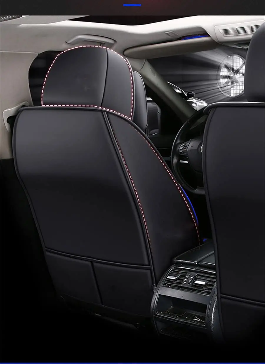 Черные + синие чехлы на сиденья из искусственной кожи, 5 комплектов автомобильных подушек, комплект передних и задних защитных чехлов 
Черные + синие чехлы на сиденья из искусственной кожи, 5 комплектов автомобильных подушек, комплект передних и задних защитных чехлов