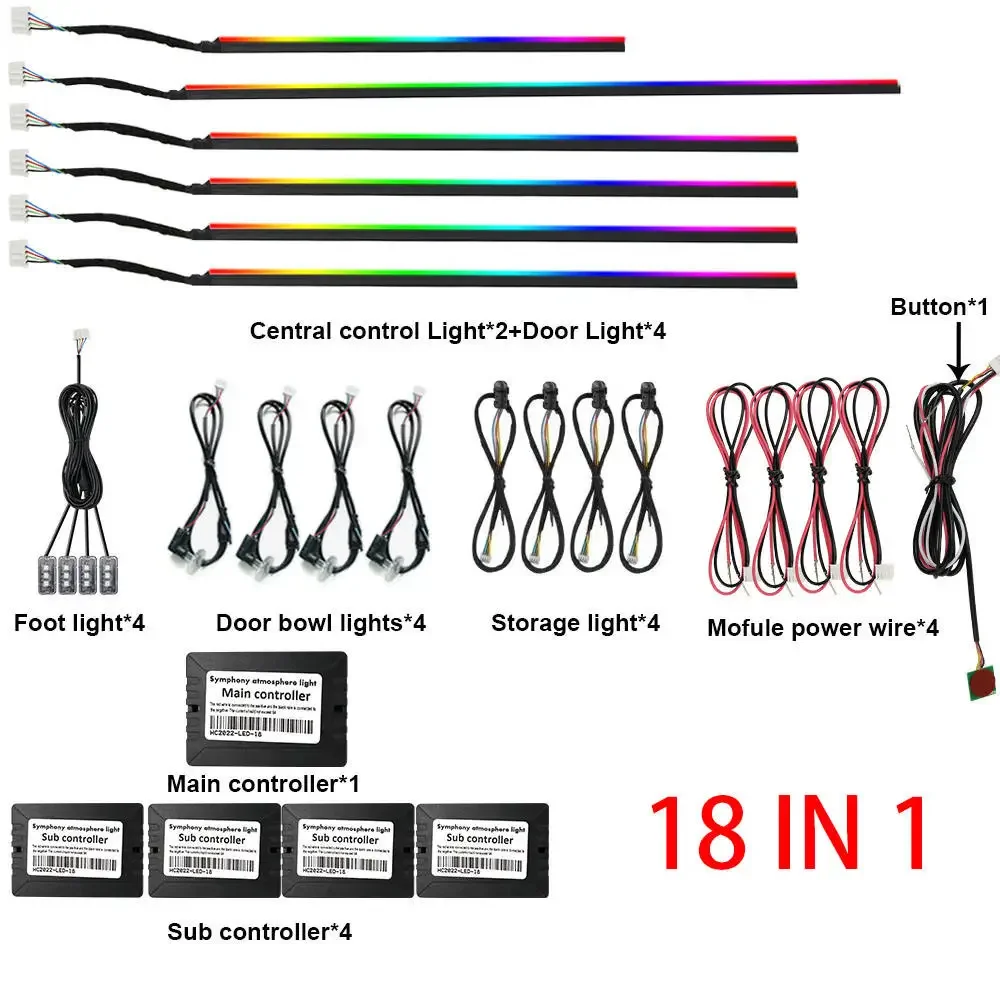 Carolyn Strip Light By App Control Декоративная лампа Универсальная 18 в 1 RGB светодиодная автомобильная декоративная атмосферная лампа для интерьера
Carolyn Strip Light By App Control Декоративная лампа Универсальная 18 в 1 RGB светодиодная автомобильная декоративная атмосферная лампа для интерьера