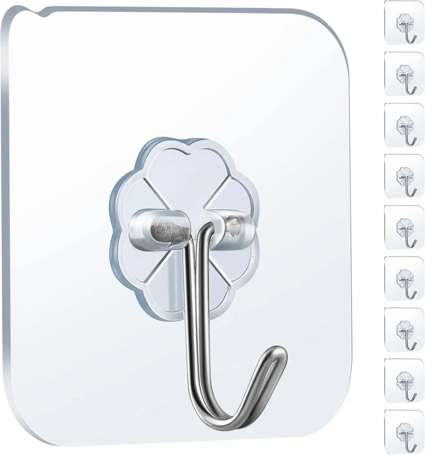 Adhesive Hooks Heavy Duty 22lb Max for Hanging Towels, Robes, Kitchen Utensils - 10 Pack Transparent Design
Adhesive Hooks Heavy Duty 22lb Max for Hanging Towels, Robes, Kitchen Utensils - 10 Pack Transparent Design
