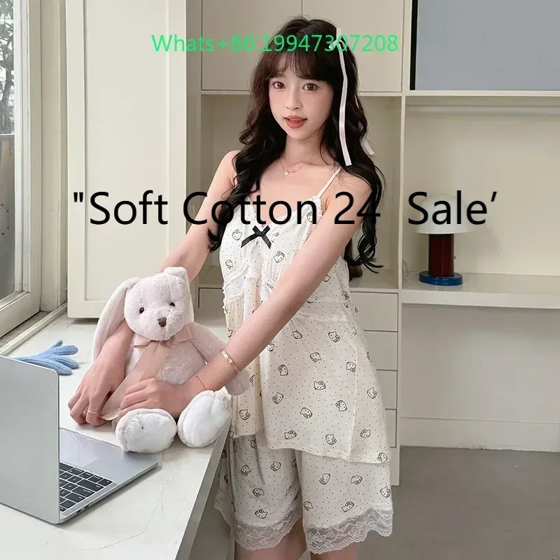 New Summer Hello Kitty Ladies Pajamas with Chest Pads Cotton Two-piece Set Suspender Shorts Sweet Hello Kitty Loungewear
New Summer Hello Kitty Ladies Pajamas with Chest Pads Cotton Two-piece Set Suspender Shorts Sweet Hello Kitty Loungewear