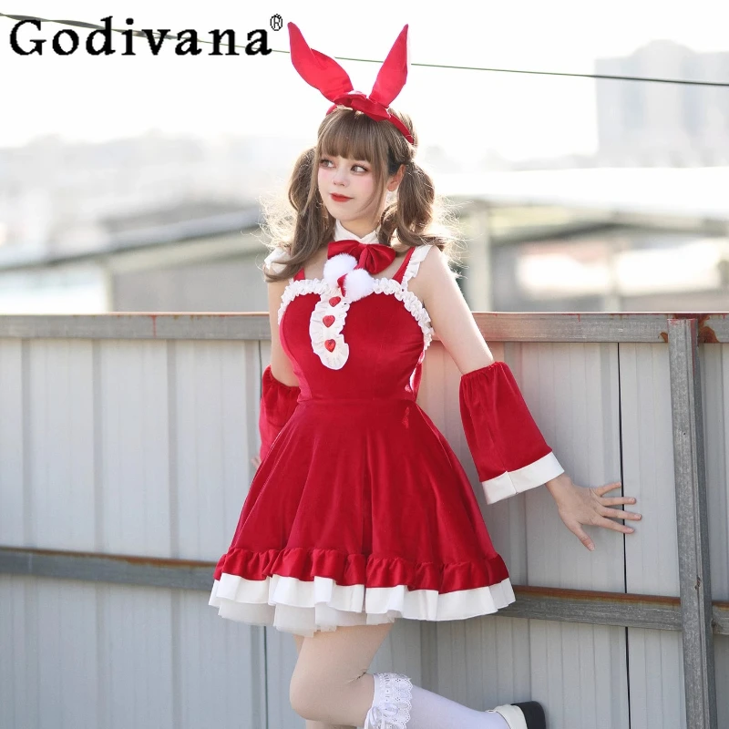 Christmas Sexy Lolita Maid Cos Ruffles Suspender Dresses Autumn Winter Girl Versatile Age Reduction Fashion High Waist Dress
Christmas Sexy Lolita Maid Cos Ruffles Suspender Dresses Autumn Winter Girl Versatile Age Reduction Fashion High Waist Dress