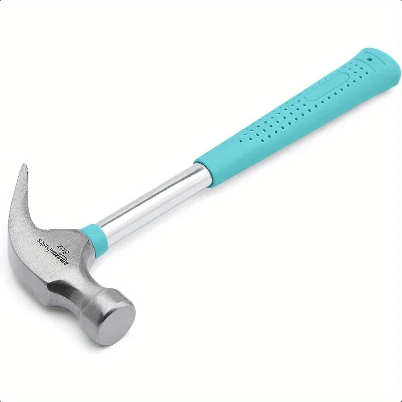 8 - Ounce Carbon Steel Hammer with A Blue Grip and A Non - Slip Shock - Absorbing Handle. 
8 - Ounce Carbon Steel Hammer with A Blue Grip and A Non - Slip Shock - Absorbing Handle.
