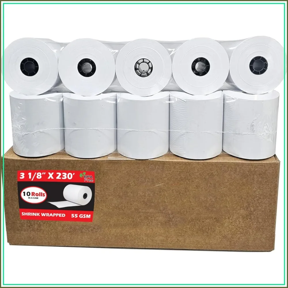 10 Rolls 3 1/8 x 230 Thermal Paper Receipt Rolls 55 GSM 80mm x 70m for POS Cash Registers BPA Free
10 Rolls 3 1/8 x 230 Thermal Paper Receipt Rolls 55 GSM 80mm x 70m for POS Cash Registers BPA Free