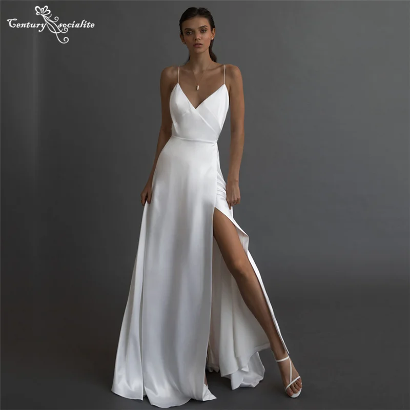 Wedding Dresses for Women Bride High Slit Spaghetti Straps Backless Simple Bride Dress Beach Bridal Gowns Customized
Wedding Dresses for Women Bride High Slit Spaghetti Straps Backless Simple Bride Dress Beach Bridal Gowns Customized