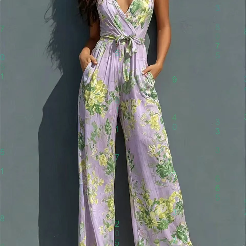 Halter Deep V Print Jumpsuit High Waist Tie Waist Wide Leg Overall Jumpsuits Spring Summer
Halter Deep V Print Jumpsuit High Waist Tie Waist Wide Leg Overall Jumpsuits Spring Summer