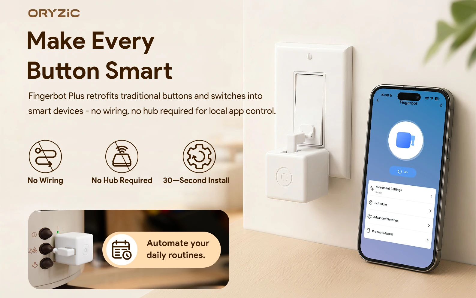 ORYZIC Rechargeable Tuya Zigbee Fingerbot Smart Button Pusher Robot Switch Arm App Voice Control for Alexa Google Home
ORYZIC Rechargeable Tuya Zigbee Fingerbot Smart Button Pusher Robot Switch Arm App Voice Control for Alexa Google Home