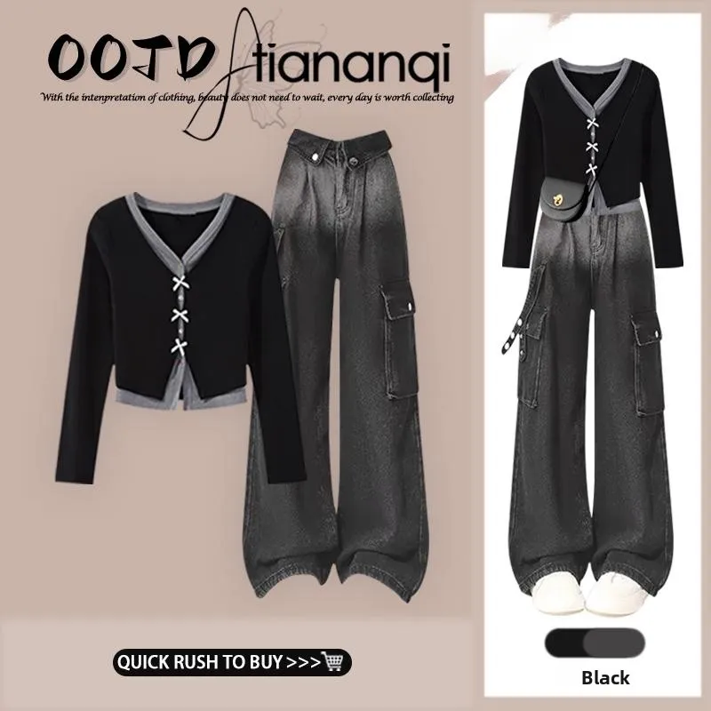 Spring Set Vintage Slimming Wide Leg Denim Two Piece Set Age Defying False Two Piece Top Bottom Ensemble Fashionable Outfit
Spring Set Vintage Slimming Wide Leg Denim Two Piece Set Age Defying False Two Piece Top Bottom Ensemble Fashionable Outfit