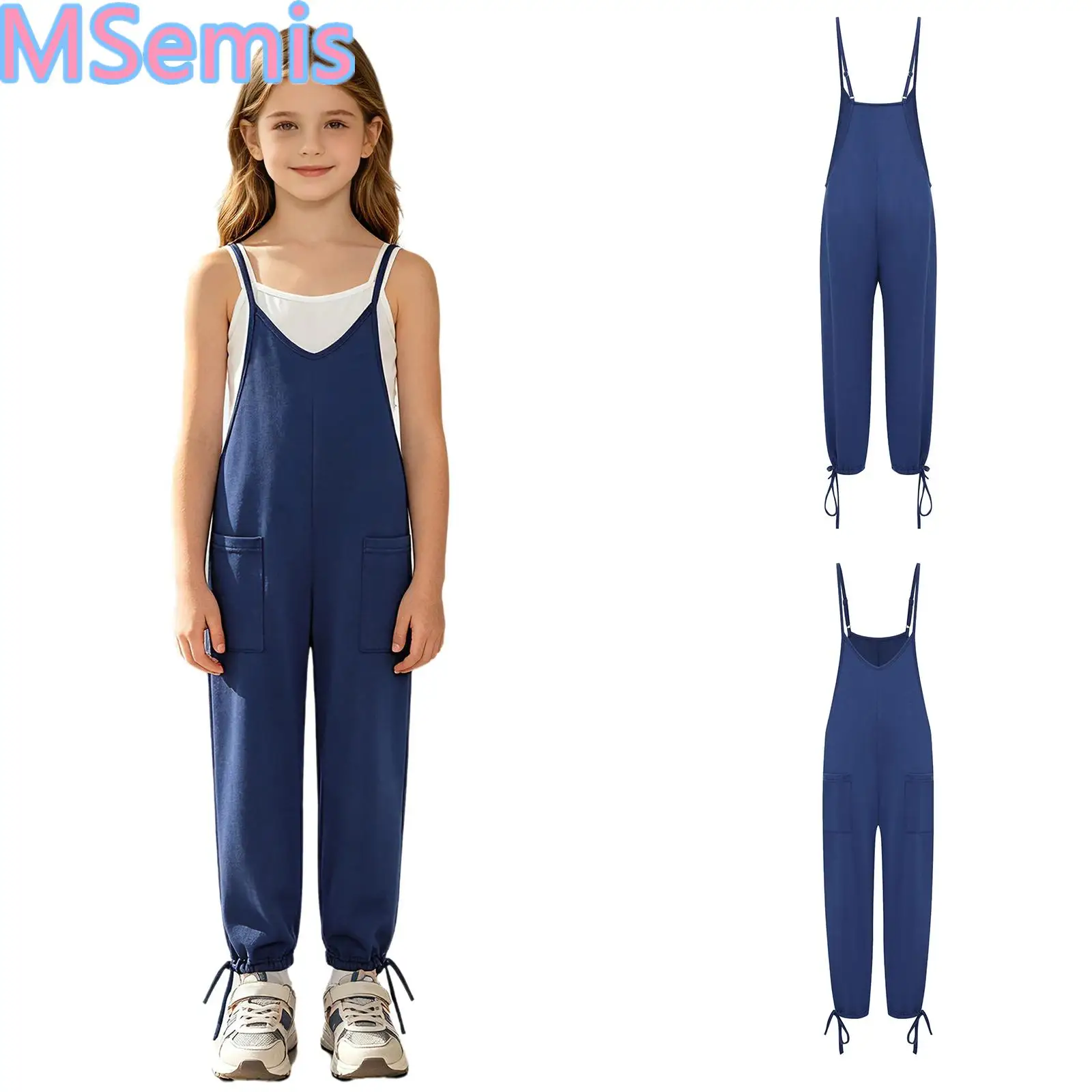 Kids Girls Solid Color Adjustable Spaghetti Straps Jumpsuit Sleeveless Drawstring Hem Romper Summer Casual Overalls with Pockets
Kids Girls Solid Color Adjustable Spaghetti Straps Jumpsuit Sleeveless Drawstring Hem Romper Summer Casual Overalls with Pockets