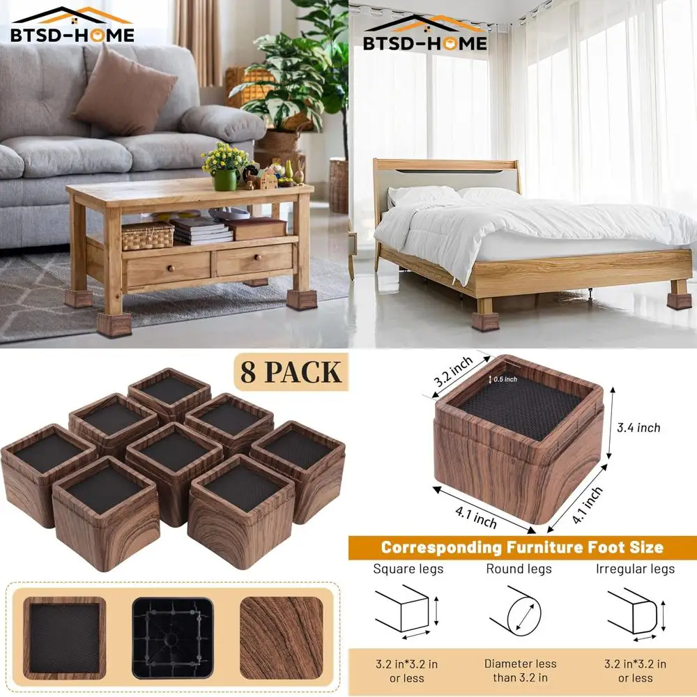 3 Inch Wood Furniture Risers, Adjustable Height, Heavy Duty Set of 8 Square Supports
3 Inch Wood Furniture Risers, Adjustable Height, Heavy Duty Set of 8 Square Supports